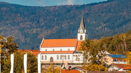 Beautiful church on a sunny summer day at Bernried, Bavarian forest, Bavaria, Germany