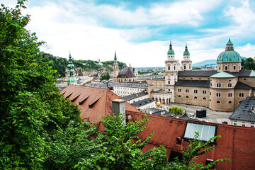 SALZBURG, AUSTRIA - June 16, 2018: Antique building view in Old Town Salzburg, Austria