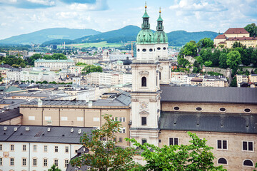 SALZBURG, AUSTRIA - June 16, 2018: Antique building view in Old Town Salzburg, Austria