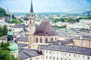 SALZBURG, AUSTRIA - June 16, 2018: Traditional Cathedral building in Salzburg, Austria