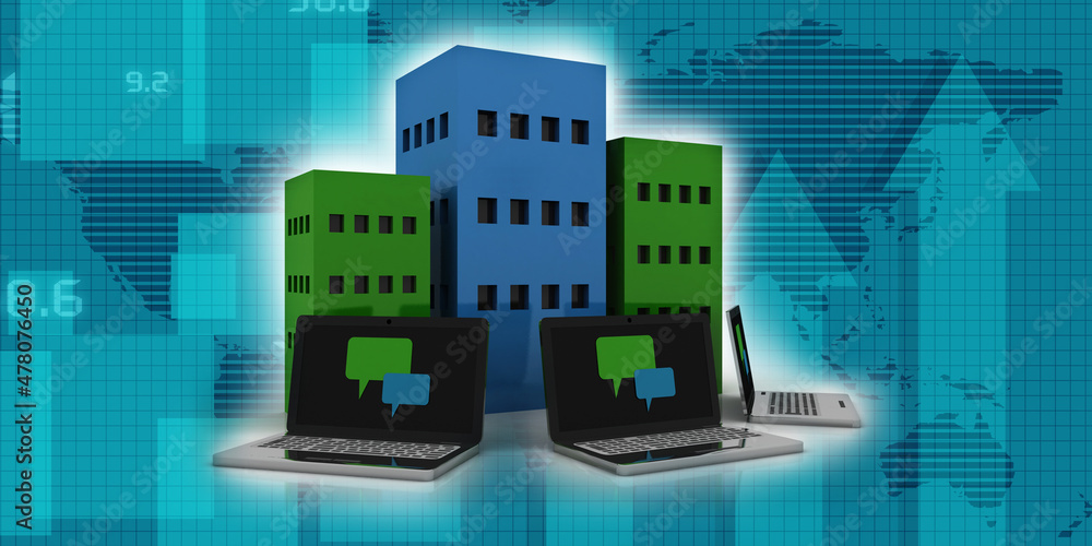 Poster 3d rendering computer network speech bubble