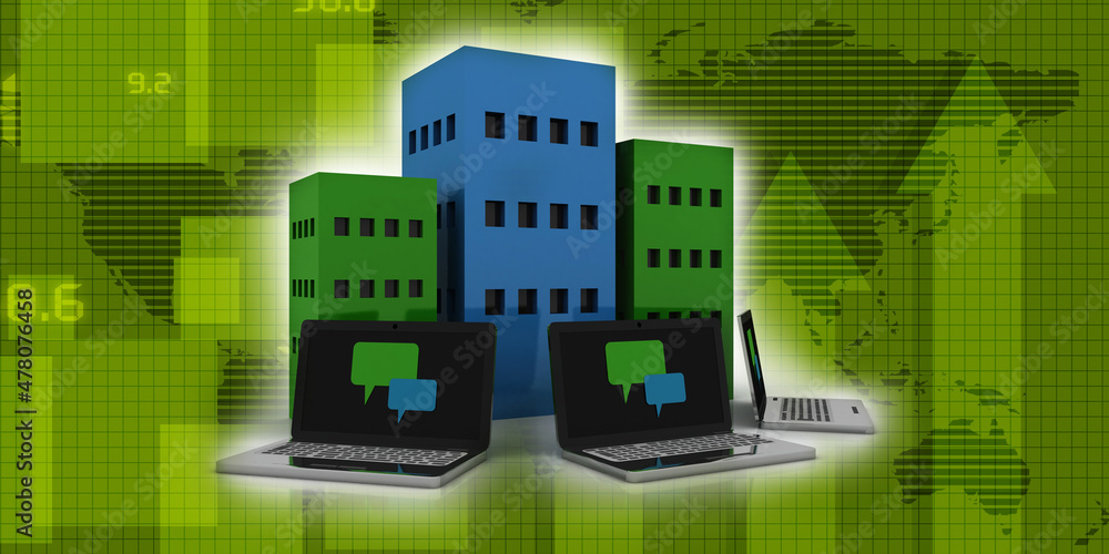 Poster 3d rendering computer network speech bubble