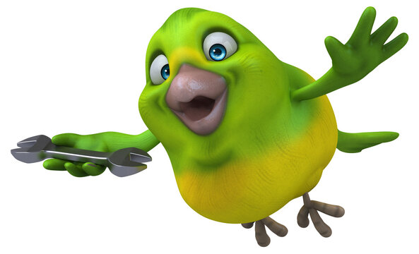 Fun green bird - 3D Illustration