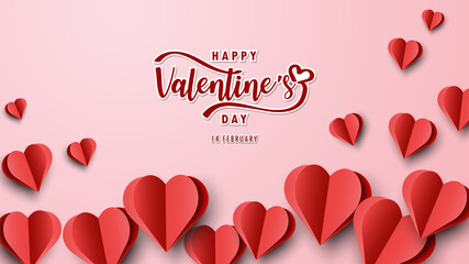 Valentines day background with hearts icon pattern and happy valentines day text on a red background. Vector Illustration