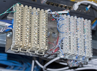 telephone switchboard panel with wires