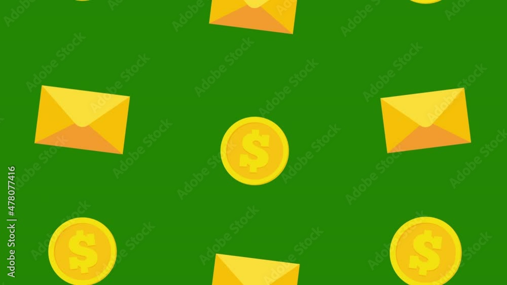 Poster envelope and dollar coin background rotation animation.4K Video motion Animation.