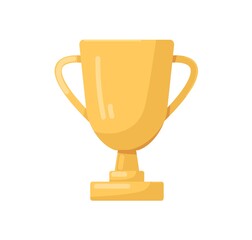 Winners cup, gold award for first place. Champions trophy, golden goblet. 1st prize reward icon. Shiny gilded metal object for championships. Flat vector illustration isolated on white background
