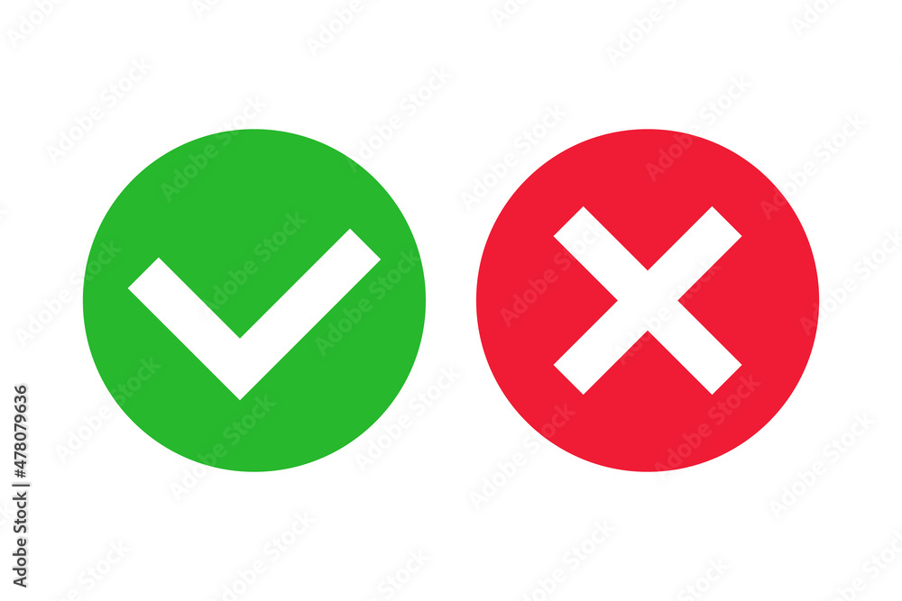 Poster check mark and cross mark icon set. vectors.