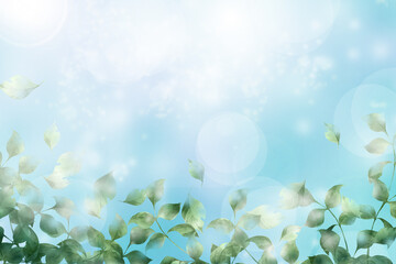 Fototapeta na wymiar 青空と光と葉っぱの風景イラスト