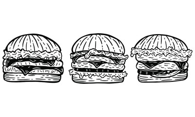 Hand Drawn Burgers Cheese Fry Chicken Fast Food Packaging Menu Cafe Restaurants illustration