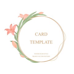 Wedding invitation, postcard with flowers, greenery. Watercolor style.  A card template for a festive greeting.  Vector illustration.