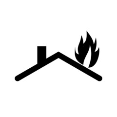 Fire in burning house icon isolated on white background