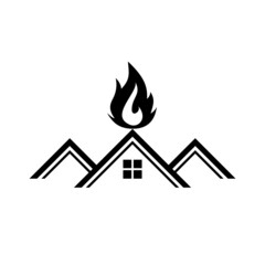 Fire in burning house icon isolated on white background