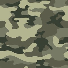 Camouflage seamless pattern, military vector texture, forest hunting background. Army