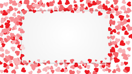 Flying red hearts with white blank paper background. Modern elegant cover design background. Elite premium vector template for sale, greeting card, brochure, presentation, banner. Copy space for text.