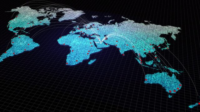 Global connectivity from Riyadh to other major cities around the world. Technology, network connection, trading, and traveling concept. World map element furnished by NASA