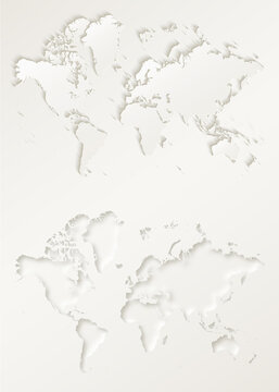 Editable world map vector in paper cut effect of emboss and deboss.