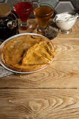 pancakes on a wooden table 
