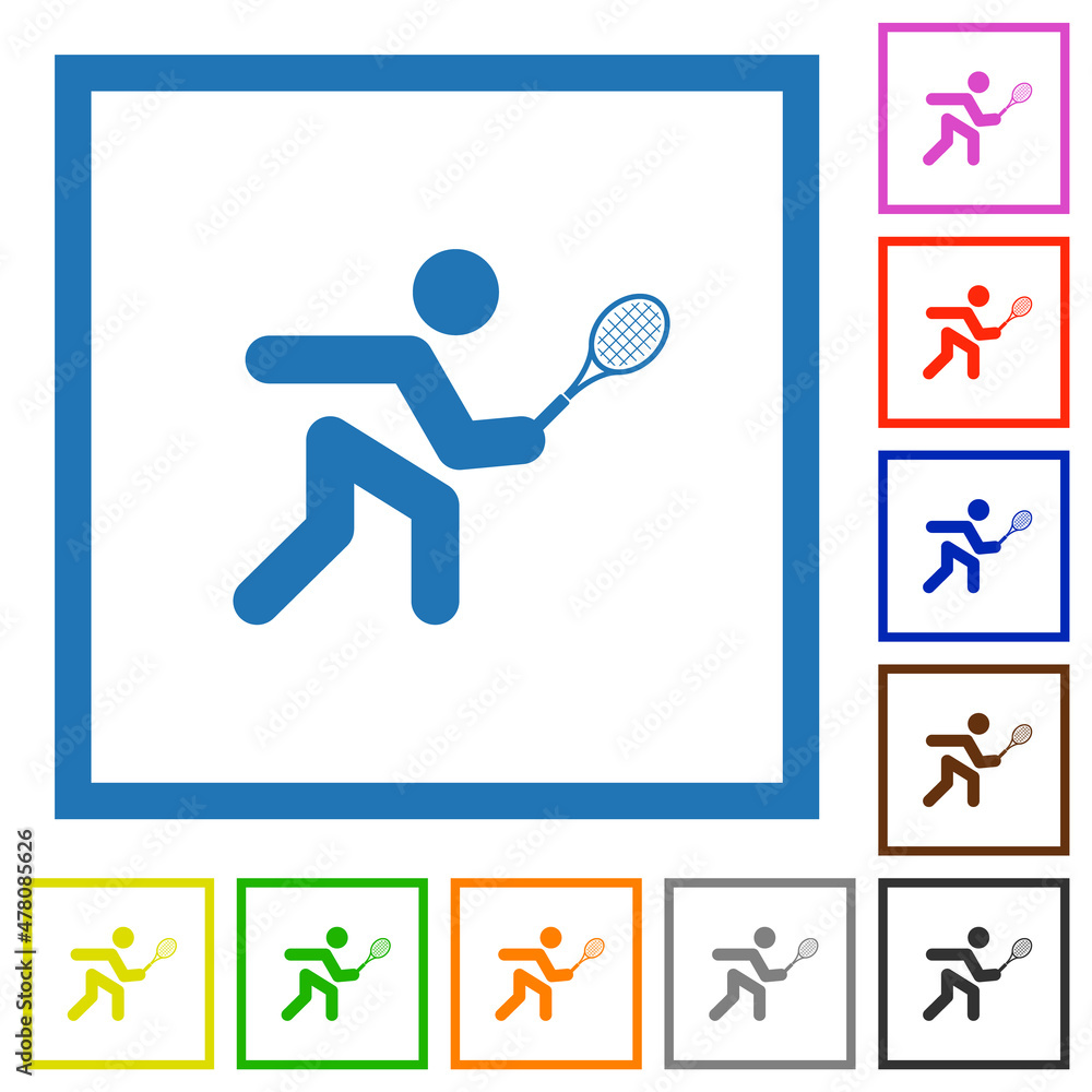 Poster tennis player flat framed icons