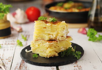 Traditional Spanish dish tortilla on the table