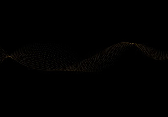 Abstract yellow lines dot dynamic wave flowing particles on black background