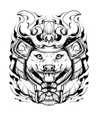 Siberian Husky samurai illustration silhouette