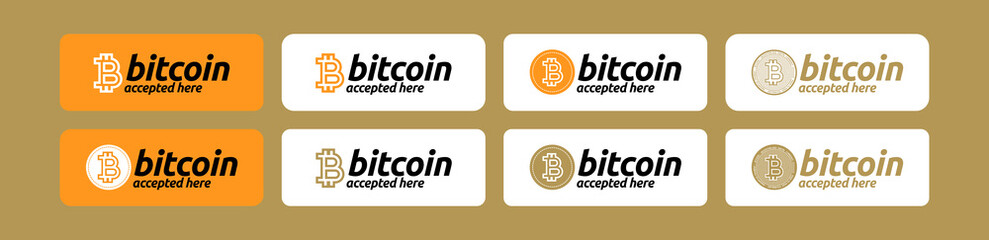 Fototapeta premium “Bitcoin accepted here” flat graphic design banner. Design for payments of online store, commercial, website, print, social media, education, t shirt, article. Vector, illustration.