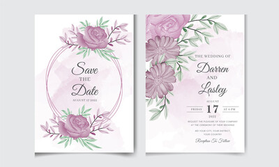 Elegant wedding invitation card set template with beautiful flowers and leaves. Editable premium vector template