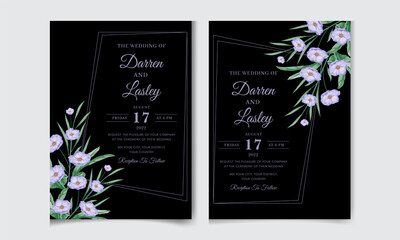 Elegant wedding invitation card set template with beautiful flowers and leaves. Editable premium vector template