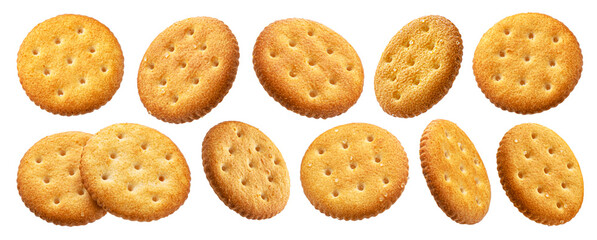 Round crackers isolated on white background 