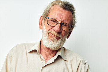 Obraz premium Photo of retired old man smile emotion hand gesture cropped view