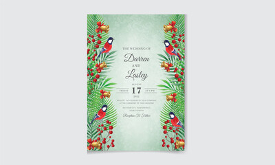 Christmas watercolor floral invitation card with holly leaves, flower, geometric. Editable vector illustration for wedding invitation card, flyer and website banner