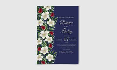 Elegant wedding invitation card template with beautiful flowers and leaves. Editable premium vector template.