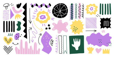 Various decorative abstract shapes. Hand-drawn creative print design elements.