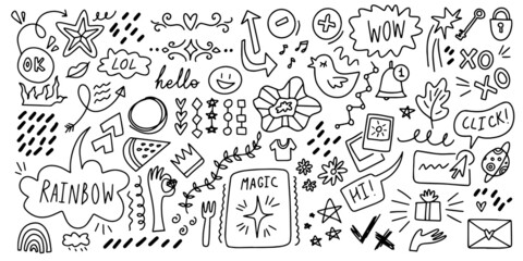 Doodle hand drawn set elements. Abstract arrows, elements hand drawn style concept design.