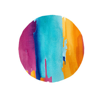 Circle with watercolor texture colorful isolated on white background.