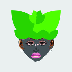 Vector illustration of girl with leaf head covering 1