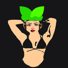 Vector illustration of girl with leaf head covering 3