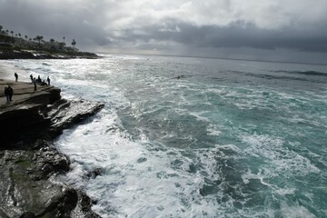 waves crashing on rocks
