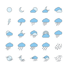 Weather colorful flat icons on the white background