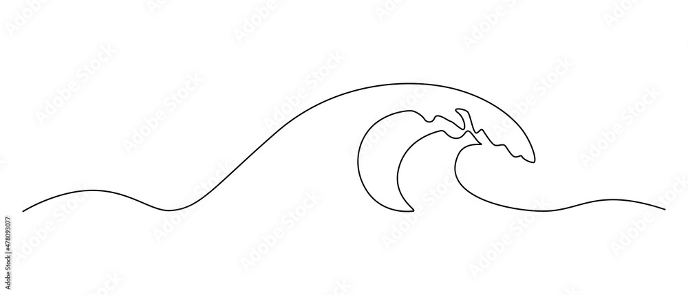 Aufkleber one continuous line drawing of sea wave. modern abstract seascape and concept for surf club in simpl