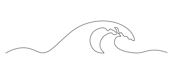 Un dessin continu de la vague de la mer. Paysage marin abstrait moderne et concept de club de surf dans un style linéaire simple. Trait modifiable. Illustration vectorielle de griffonnage