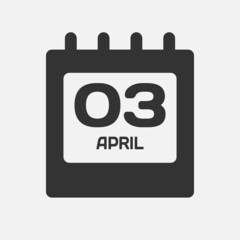 Icon day date 3 April, template calendar page