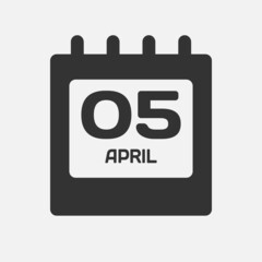 Icon day date 5 April, template calendar page
