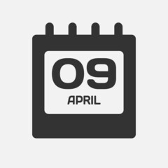 Icon day date 9 April, template calendar page