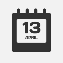 Icon day date 13 April, template calendar page