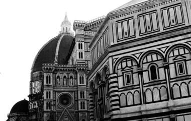 The Medieval Baptistery in Piazza del Duomo and Piazza di San Giovanni, next to the Cathedral of Santa Maria del Fiore and Giotto's bell tower in Florence, one of the oldest buildings in the city.