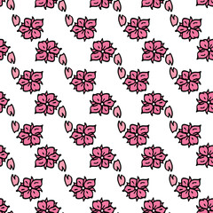 Vector white background white pink cherry tree flowers and cherry blossom sakura flowers. Seamless pattern background