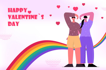 loving lesbian couple celebrating happy valentines day women in love standing together