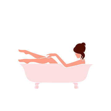recommend clip art: Beautiful woman lies in the bath. The lady is bathing. Stock vector flat illustration isolated on white background.